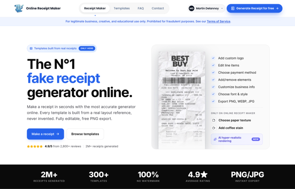 Fake Receipt Generator vs Generic Template Sites